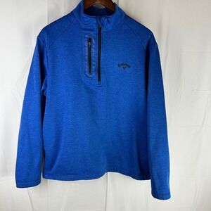 Callaway Quarter Zip Pullover Mens Medium Blue Heathered Fleece Golf Sweater